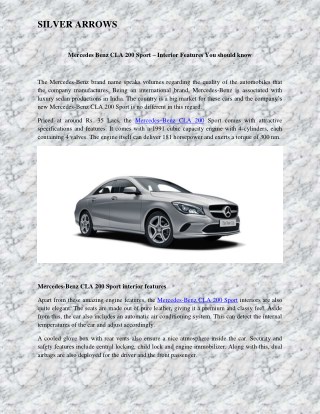 Mercedes Benz CLA 200 Sport â€“ Interior Features You should know