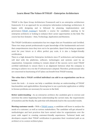 Learn About The Values Of TOGAF â€“ Enterprise Architecture