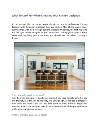 What To Look For When Choosing Your Kitchen Designers