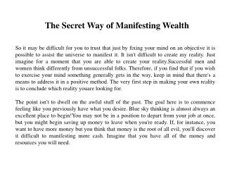 The Secret Way of Manifesting Wealth