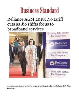 Reliance AGM 2018: No tariff cuts as Jio shifts focus to broadband services