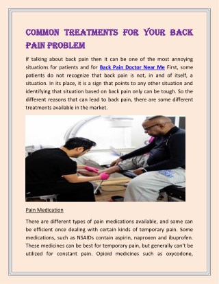 Common Treatments For Your Back Pain Problem