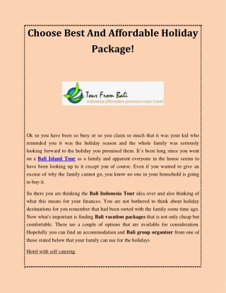 Choose Best And Affordable Holiday Package