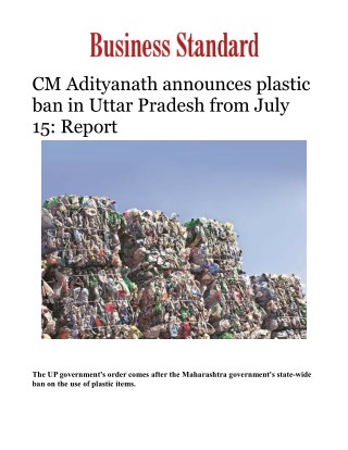 CM Adityanath announces plastic ban in Uttar Pradesh from July 15: ReportÂ 