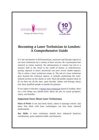 Becoming a Laser Technician in London: A Comprehensive Guide