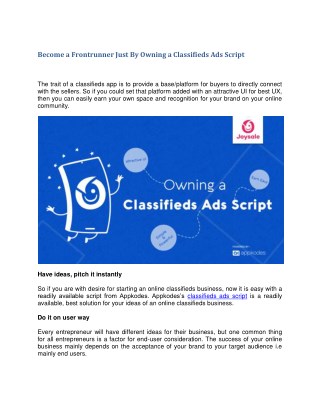 Become a Frontrunner Just By Owning a Classifieds Ads Script