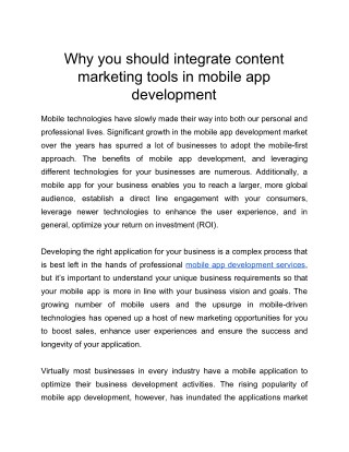 Why you should integrate content marketing tools in mobile app development