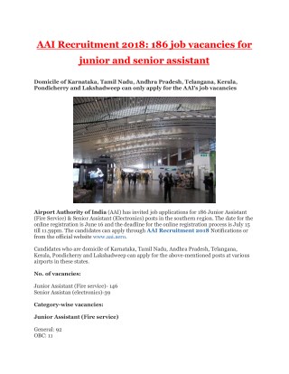 AAI Recruitment 2018 - 186 Job Vacancies for Junior and Senior Assistant