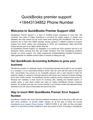 QuickBooks premier support 18443134852 Phone Number