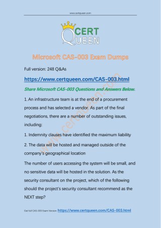 2018 CertQueen CompTIA CASP CAS-003 Latest Dumps
