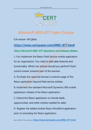 CertQueen Microsoft MB2-877 Dumps PDF Share