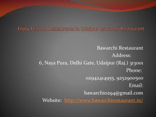 Enjoy Feast at Restaurants in Udaipur Bawarchi Restaurant