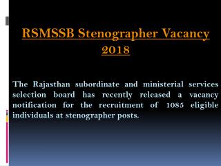 RSMSSB Stenographer Vacancy 2018