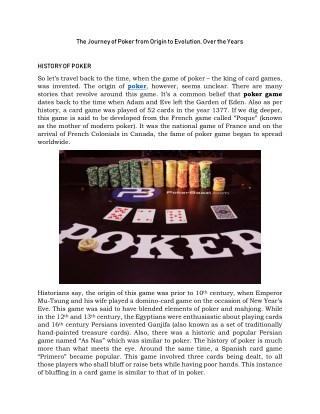 The Poker History