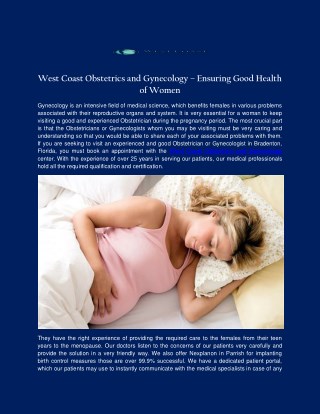 West Coast Obstetrics and Gynecology â€“Ensuring Good Health of Women
