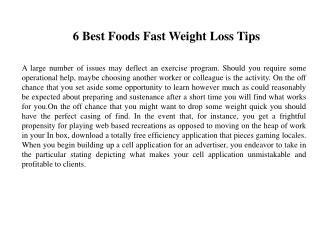6 Best Foods Fast Weight Loss Tips