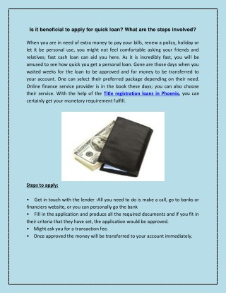 Is it beneficial to apply for quick loan? What are the steps involved?