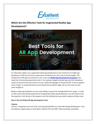 Which Are the Effective Tools for Augmented Reality App Development?