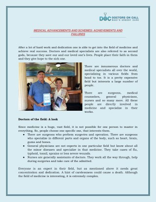 Medical Advancements And Schemes: Achievements And Failures - Doctors On Call MAUI