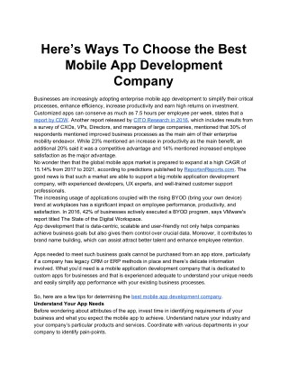 Hereâ€™s Ways To Choose the Best Mobile App Development Company