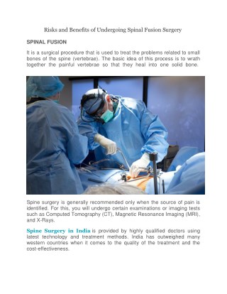 Risks and Benefits of Undergoing Spinal Fusion Surgery