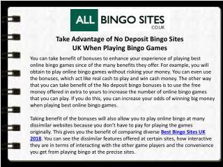 Take Advantage of No Deposit Bingo Sites UK When Playing Bingo Games