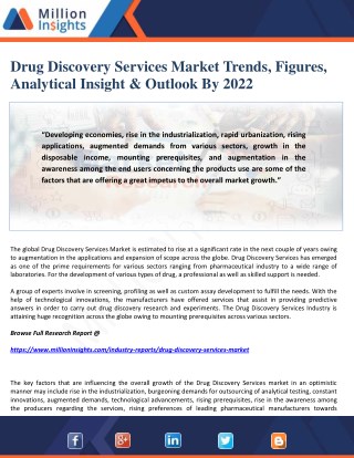 Drug Discovery Services Market Trends, Figures, Analytical Insight & Outlook By 2022