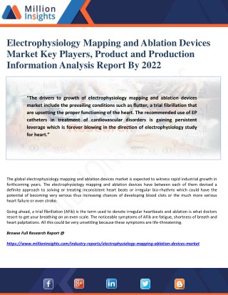 Electrophysiology Mapping and Ablation Devices Market Key Players, Product and Production Information Analysis Report By