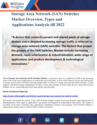 Storage Area Network (SAN) Switches Market Overview, Types and Applications Analysis till 2022