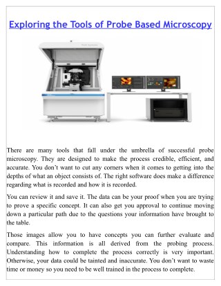 Exploring the Tools of Probe Based Microscopy