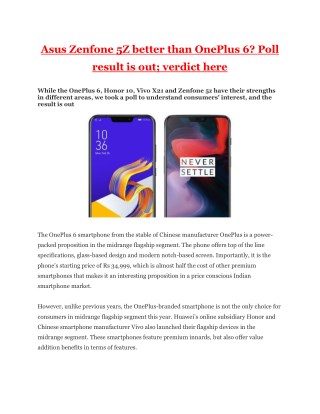 Asus Zenfone 5Z better than OnePlus 6? Poll result is out; verdict here