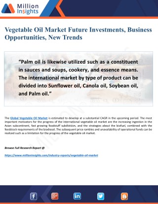 Vegetable Oil Market 2022 to Witness Exponential Growth by Key Manufacturers