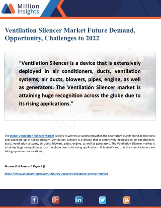 Ventilation Silencer Market Research Report 2022: New Trends, Outlook, Strategies