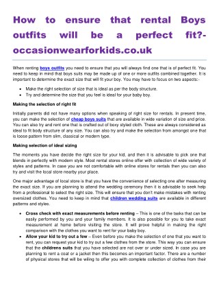 How to ensure that rental Boys outfits will be a perfect fit- occasionwearforkids.co.uk