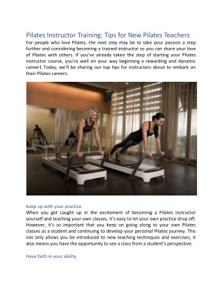 Pilates Instructor Training: Tips for New Pilates Teachers