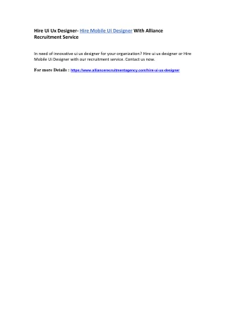 Hire UI UX Designer- Hire mobile ui designer with Alliance Recruitment Service