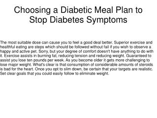 Choosing a Diabetic Meal Plan to Stop Diabetes Symptoms