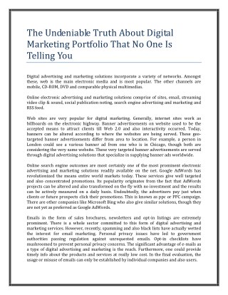 The Undeniable Truth About Digital Marketing Portfolio That No One Is Telling You