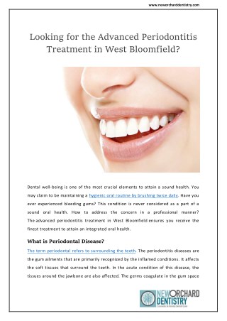 Looking for the Advanced Periodontitis Treatment in West Bloomfield | New Orchard Dentistry.