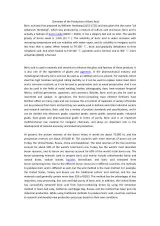 Overview of the Production of Boric Acid