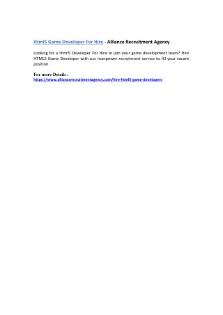 Hire Html5 Game Developers - Alliance Recruitment Agency