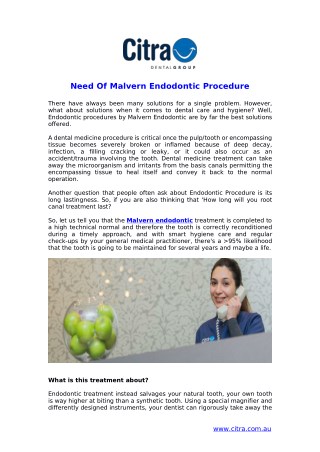 Need Of Malvern Endodontic Procedure