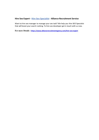 Hire Seo Expert - Hire Seo Specialist - Alliance Recruitment Service