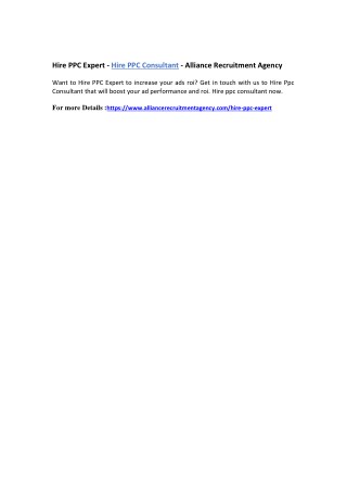Hire PPC Expert - Hire PPC Consultant - Alliance Recruitment Agency