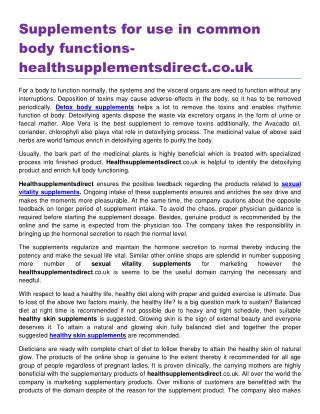 Supplements for use in common body functions healthsupplementsdirect.co.uk