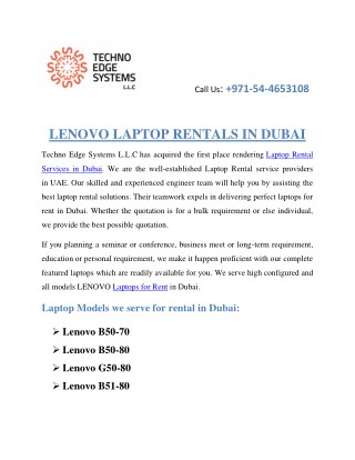 LENOVO Laptop Rentals in Dubai