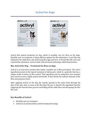 Activyl For Dogs - Buy Activyl at 15% Off for Flea and Tick Control For Dogs at Best Prices