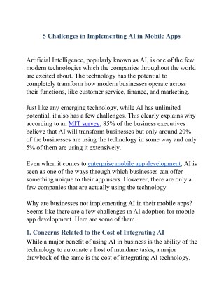 5 Challenges in Implementing AI in Mobile Apps