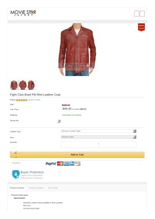 Fight Club Brad Pitt Red Leather Coat