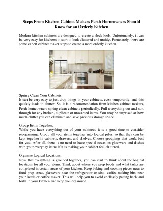 Steps From Kitchen Cabinet Makers Perth Homeowners Should Know for an Orderly Kitchen